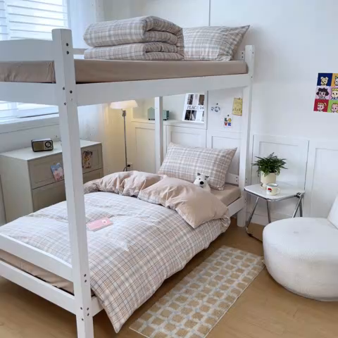 91家纺网 家纺一手货源 找家纺 ab家纺  2025新款40支A类水洗棉学生三件套 富士格-咖