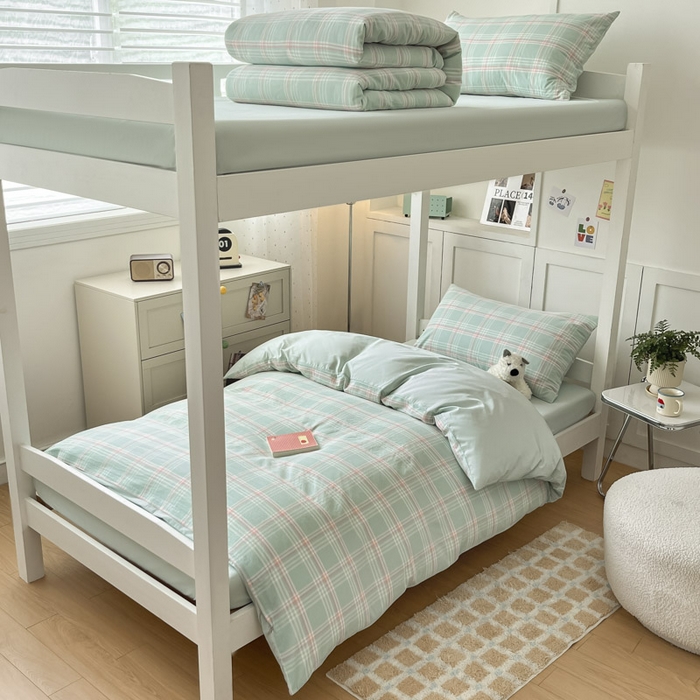 ab家纺  2025新款40支A类水洗棉学生三件套 富士格-绿