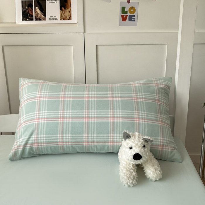 91家纺网 家纺一手货源 找家纺 ab家纺  2025新款40支A类水洗棉学生三件套 富士格-绿