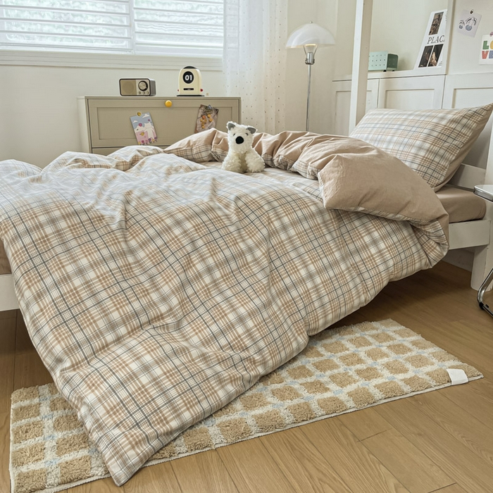 91家纺网 家纺一手货源 找家纺 ab家纺  2025新款40支A类水洗棉学生三件套 觅果-卡其