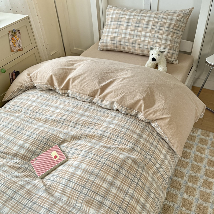 91家纺网 家纺一手货源 找家纺 ab家纺  2025新款40支A类水洗棉学生三件套 觅果-卡其