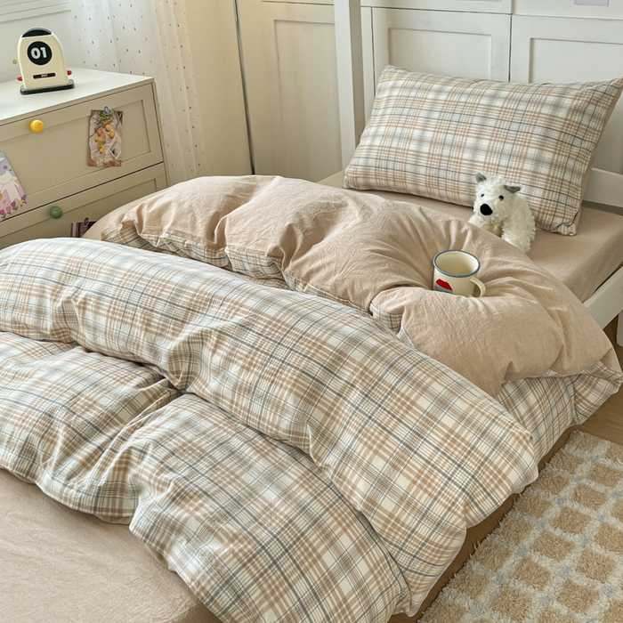 91家纺网 家纺一手货源 找家纺 ab家纺  2025新款40支A类水洗棉学生三件套 觅果-卡其