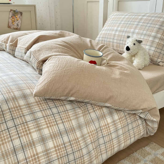 91家纺网 家纺一手货源 找家纺 ab家纺  2025新款40支A类水洗棉学生三件套 觅果-卡其