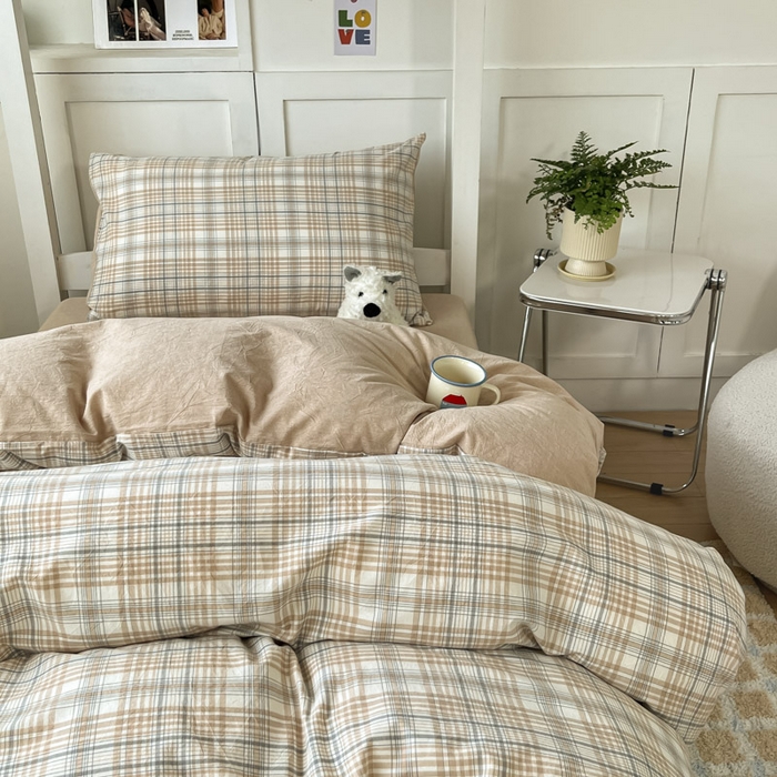 91家纺网 家纺一手货源 找家纺 ab家纺  2025新款40支A类水洗棉学生三件套 觅果-卡其