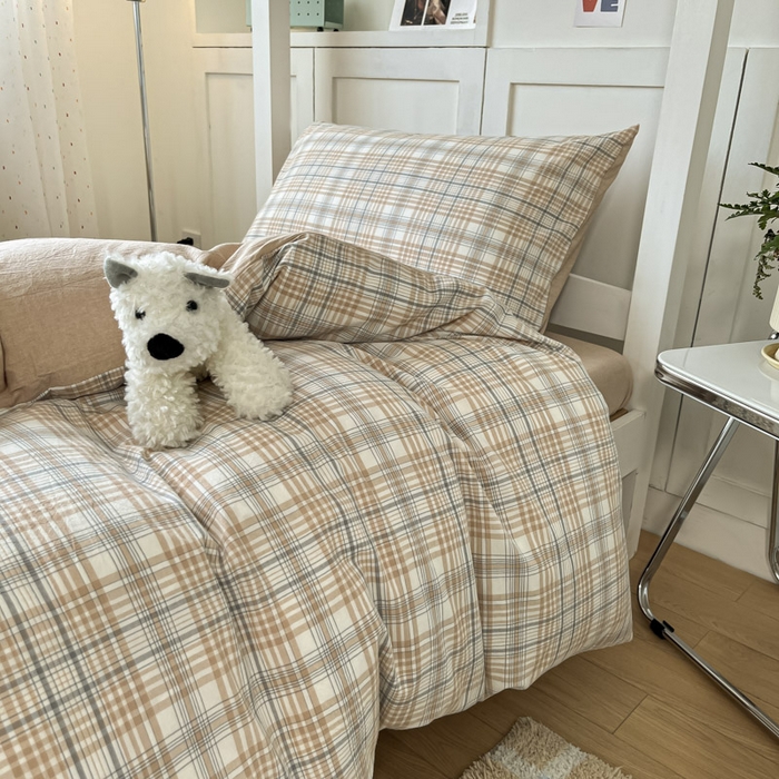 91家纺网 家纺一手货源 找家纺 ab家纺  2025新款40支A类水洗棉学生三件套 觅果-卡其