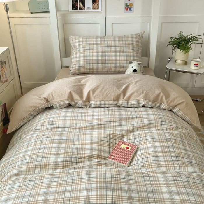 91家纺网 家纺一手货源 找家纺 ab家纺  2025新款40支A类水洗棉学生三件套 觅果-卡其