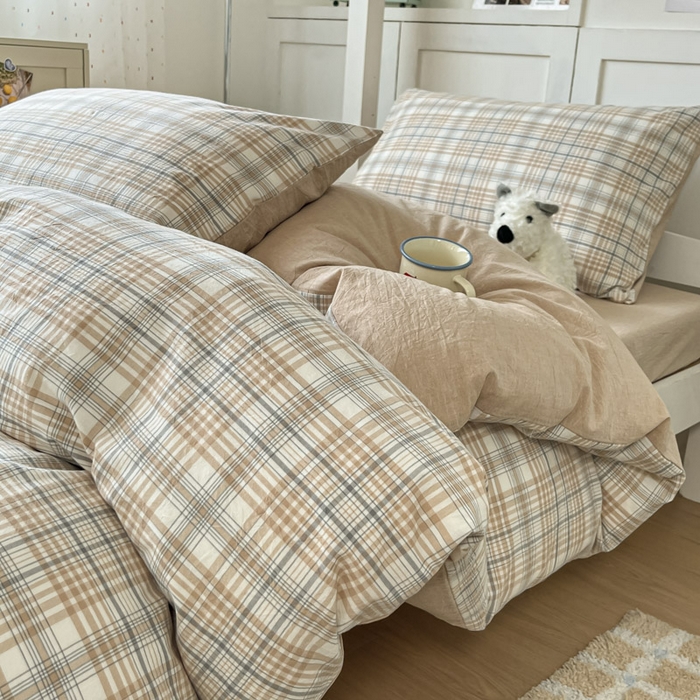 91家纺网 家纺一手货源 找家纺 ab家纺  2025新款40支A类水洗棉学生三件套 觅果-卡其