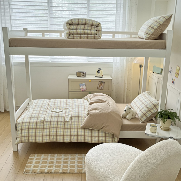 91家纺网 家纺一手货源 找家纺 ab家纺  2025新款40支A类水洗棉学生三件套 楠艺-咖