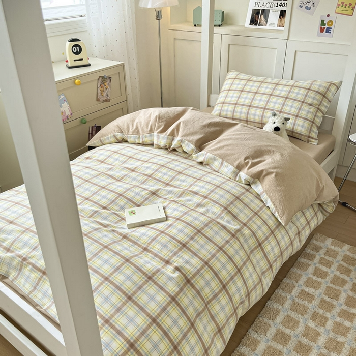 91家纺网 家纺一手货源 找家纺 ab家纺  2025新款40支A类水洗棉学生三件套 楠艺-咖