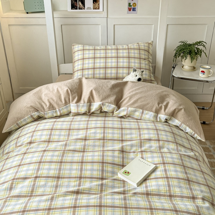 91家纺网 家纺一手货源 找家纺 ab家纺  2025新款40支A类水洗棉学生三件套 楠艺-咖