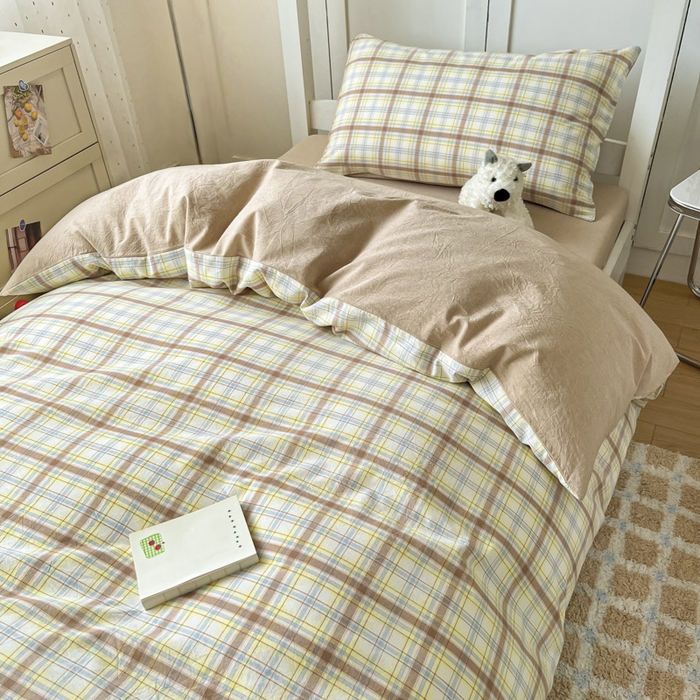 91家纺网 家纺一手货源 找家纺 ab家纺  2025新款40支A类水洗棉学生三件套 楠艺-咖