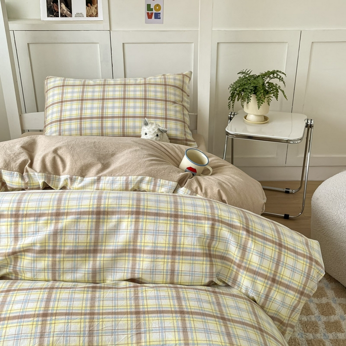 91家纺网 家纺一手货源 找家纺 ab家纺  2025新款40支A类水洗棉学生三件套 楠艺-咖