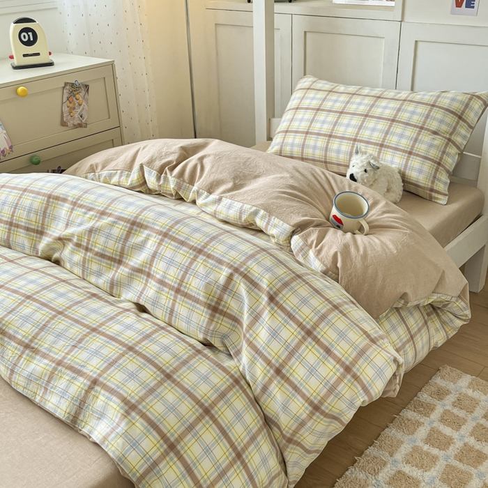 91家纺网 家纺一手货源 找家纺 ab家纺  2025新款40支A类水洗棉学生三件套 楠艺-咖