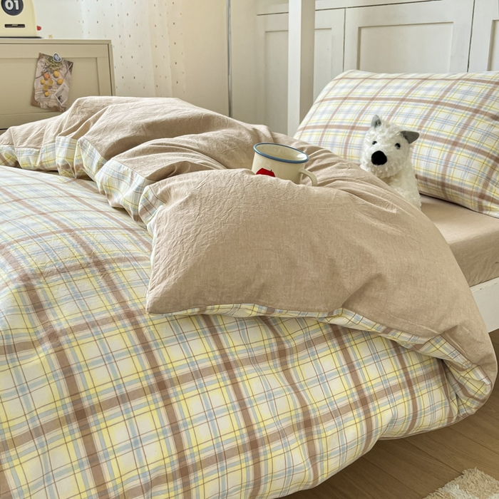 91家纺网 家纺一手货源 找家纺 ab家纺  2025新款40支A类水洗棉学生三件套 楠艺-咖