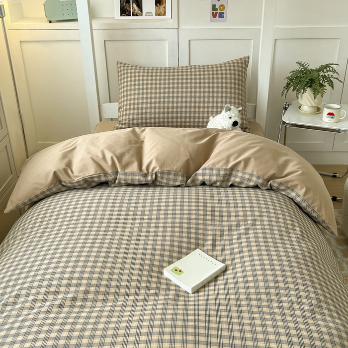 91家纺网 家纺一手货源 找家纺 ab家纺  2025新款40支A类水洗棉学生三件套 千寻-咖