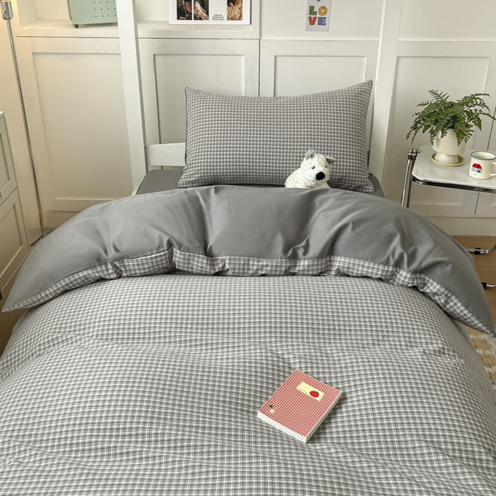 91家纺网 家纺一手货源 找家纺 ab家纺  2025新款40支A类水洗棉学生三件套 若兮-灰