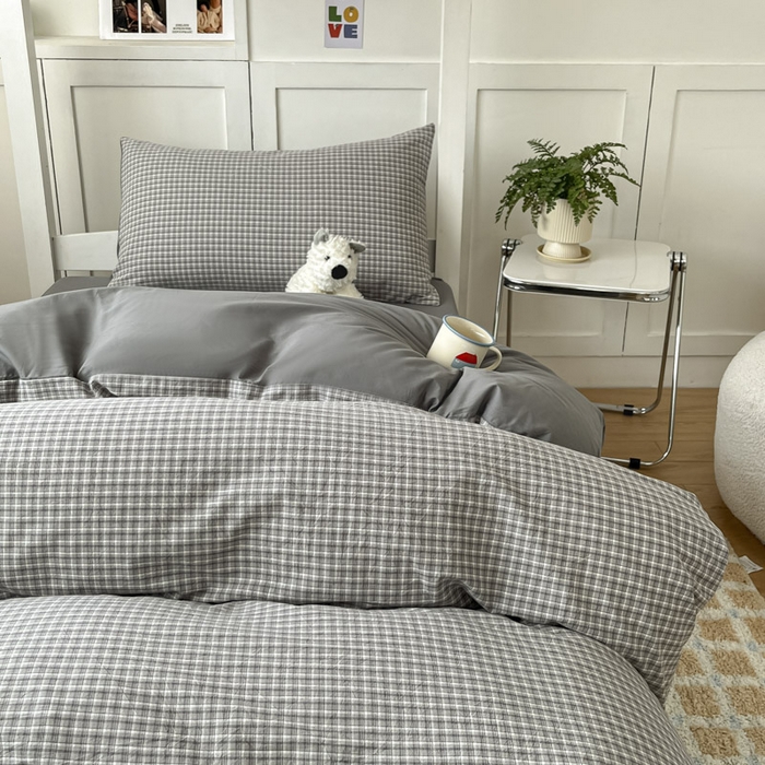 91家纺网 家纺一手货源 找家纺 ab家纺  2025新款40支A类水洗棉学生三件套 若兮-灰