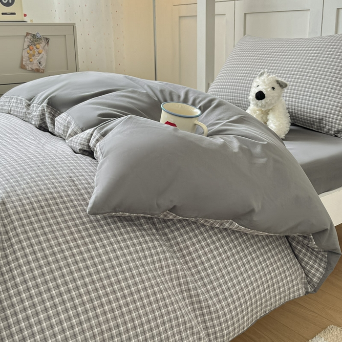 91家纺网 家纺一手货源 找家纺 ab家纺  2025新款40支A类水洗棉学生三件套 若兮-灰