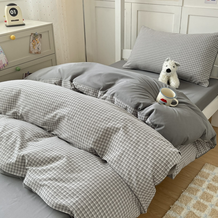 91家纺网 家纺一手货源 找家纺 ab家纺  2025新款40支A类水洗棉学生三件套 若兮-灰