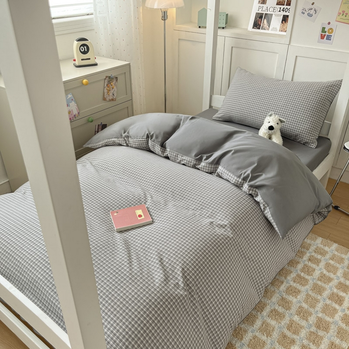 91家纺网 家纺一手货源 找家纺 ab家纺  2025新款40支A类水洗棉学生三件套 若兮-灰