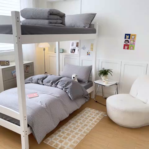 91家纺网 家纺一手货源 找家纺 ab家纺  2025新款40支A类水洗棉学生三件套 若兮-灰