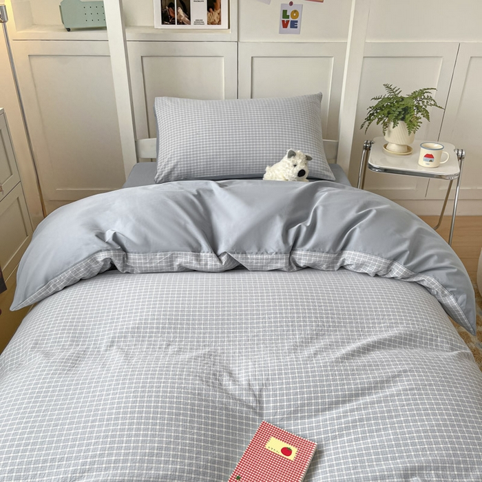 91家纺网 家纺一手货源 找家纺 ab家纺  2025新款40支A类水洗棉学生三件套 森浅-兰