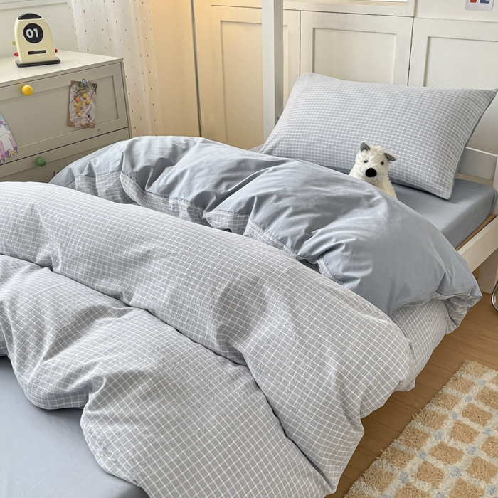 91家纺网 家纺一手货源 找家纺 ab家纺  2025新款40支A类水洗棉学生三件套 森浅-兰