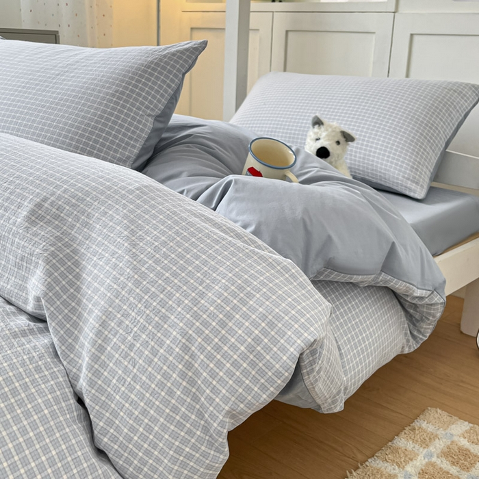 91家纺网 家纺一手货源 找家纺 ab家纺  2025新款40支A类水洗棉学生三件套 森浅-兰