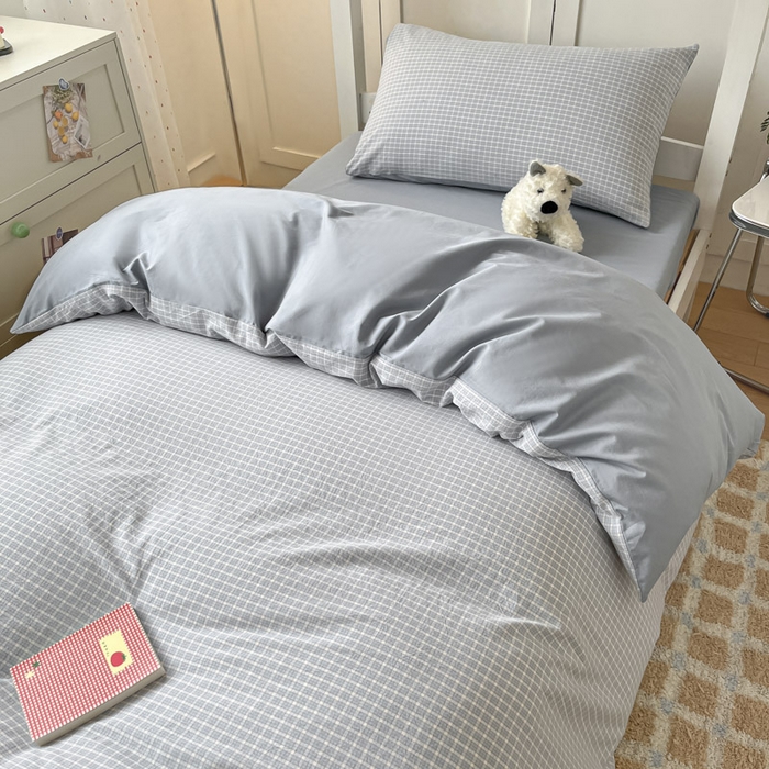 91家纺网 家纺一手货源 找家纺 ab家纺  2025新款40支A类水洗棉学生三件套 森浅-兰