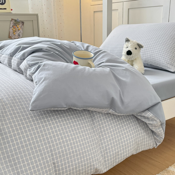 91家纺网 家纺一手货源 找家纺 ab家纺  2025新款40支A类水洗棉学生三件套 森浅-兰