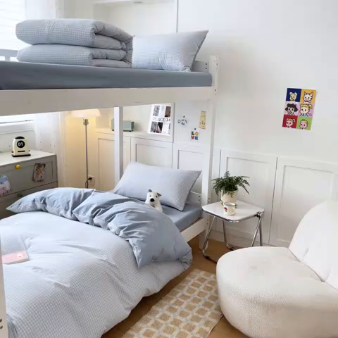 91家纺网 家纺一手货源 找家纺 ab家纺  2025新款40支A类水洗棉学生三件套 森浅-兰