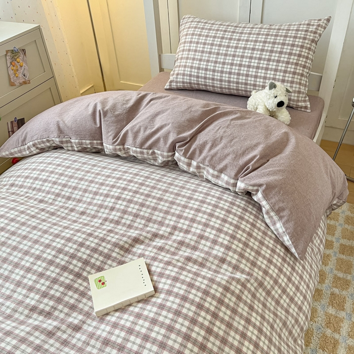 91家纺网 家纺一手货源 找家纺 ab家纺  2025新款40支A类水洗棉学生三件套 芷安灰紫