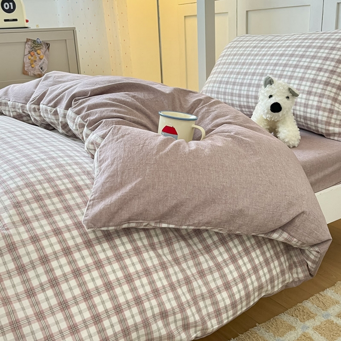 91家纺网 家纺一手货源 找家纺 ab家纺  2025新款40支A类水洗棉学生三件套 芷安灰紫