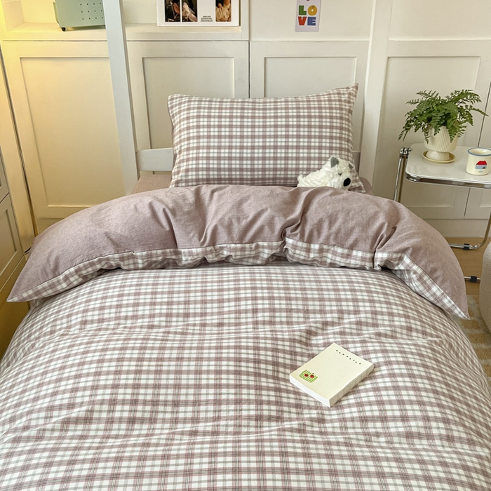 91家纺网 家纺一手货源 找家纺 ab家纺  2025新款40支A类水洗棉学生三件套 芷安灰紫