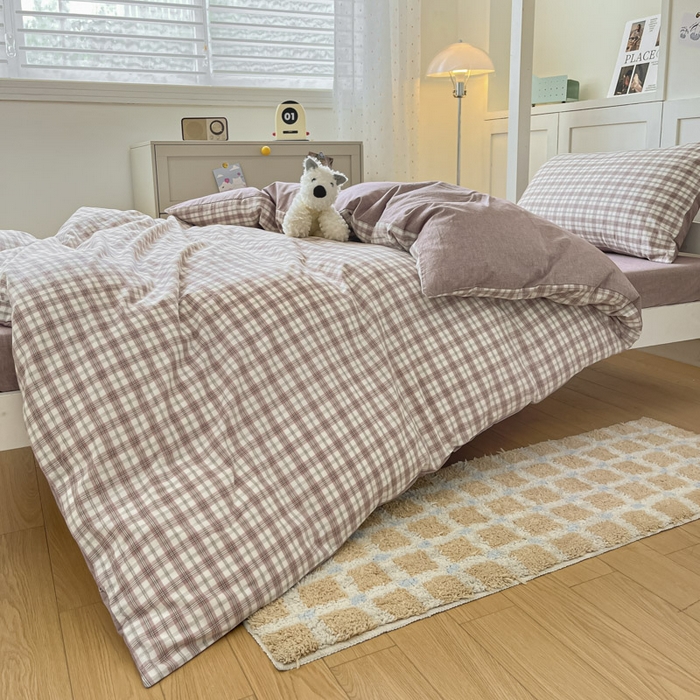 91家纺网 家纺一手货源 找家纺 ab家纺  2025新款40支A类水洗棉学生三件套 芷安灰紫