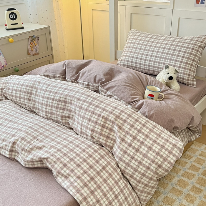 91家纺网 家纺一手货源 找家纺 ab家纺  2025新款40支A类水洗棉学生三件套 芷安灰紫