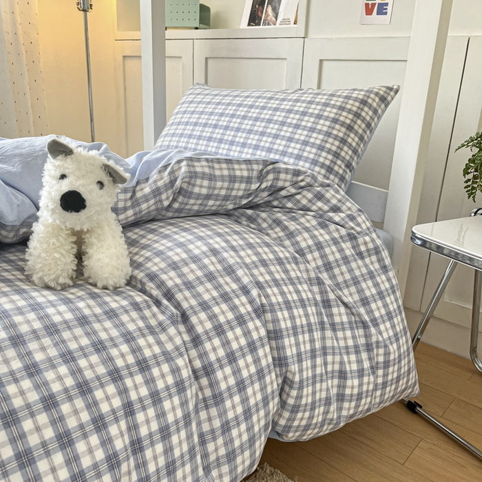 91家纺网 家纺一手货源 找家纺 ab家纺  2025新款40支A类水洗棉学生三件套 芷安蓝