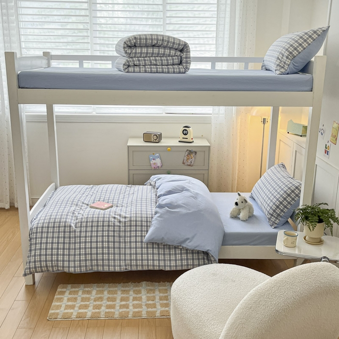 91家纺网 家纺一手货源 找家纺 ab家纺  2025新款40支A类水洗棉学生三件套 芷安蓝