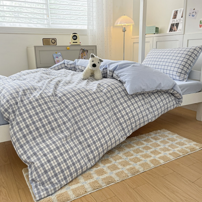 91家纺网 家纺一手货源 找家纺 ab家纺  2025新款40支A类水洗棉学生三件套 芷安蓝