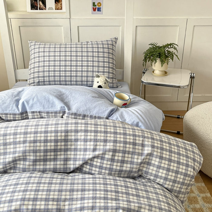 91家纺网 家纺一手货源 找家纺 ab家纺  2025新款40支A类水洗棉学生三件套 芷安蓝