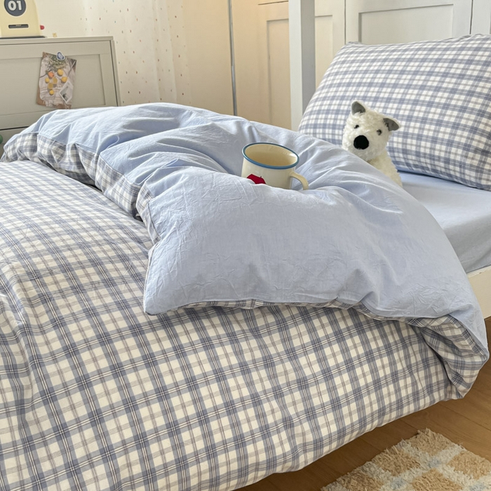 91家纺网 家纺一手货源 找家纺 ab家纺  2025新款40支A类水洗棉学生三件套 芷安蓝