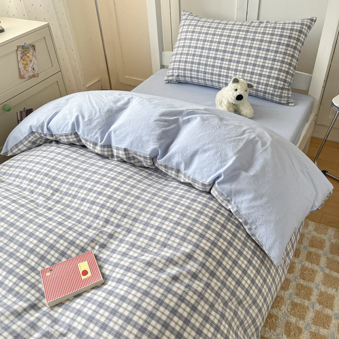 91家纺网 家纺一手货源 找家纺 ab家纺  2025新款40支A类水洗棉学生三件套 芷安蓝