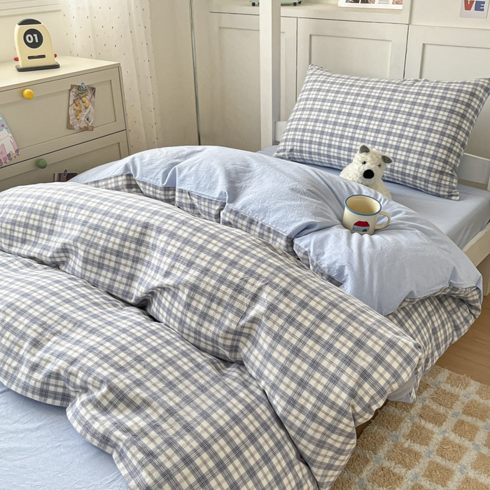 91家纺网 家纺一手货源 找家纺 ab家纺  2025新款40支A类水洗棉学生三件套 芷安蓝