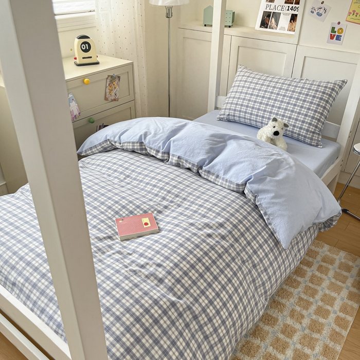 91家纺网 家纺一手货源 找家纺 ab家纺  2025新款40支A类水洗棉学生三件套 芷安蓝