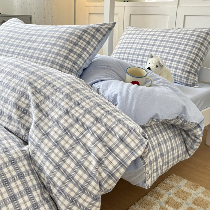 91家纺网 家纺一手货源 找家纺 ab家纺  2025新款40支A类水洗棉学生三件套 芷安蓝