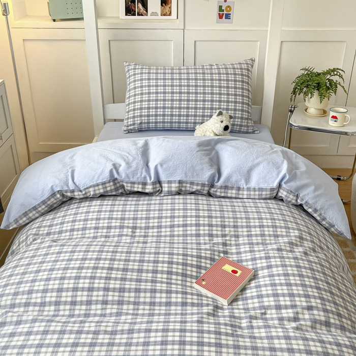 91家纺网 家纺一手货源 找家纺 ab家纺  2025新款40支A类水洗棉学生三件套 芷安蓝