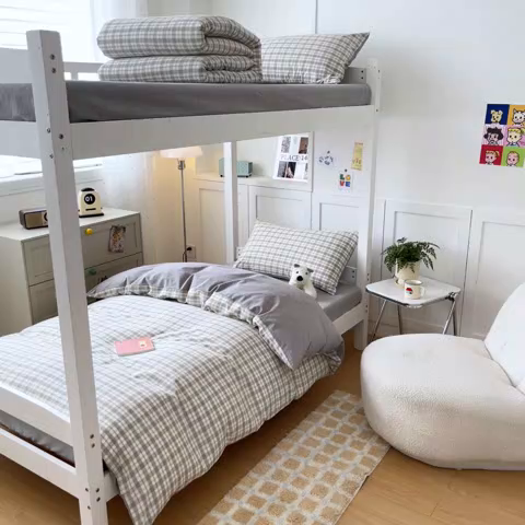 91家纺网 家纺一手货源 找家纺 ab家纺  2025新款40支A类水洗棉学生三件套 芷安蓝