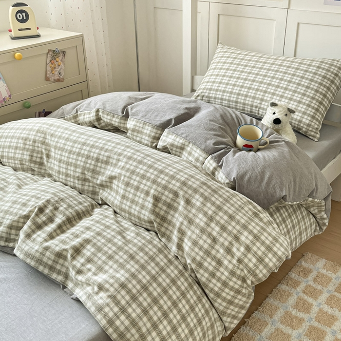 91家纺网 家纺一手货源 找家纺 ab家纺  2025新款40支A类水洗棉学生三件套 芷安绿