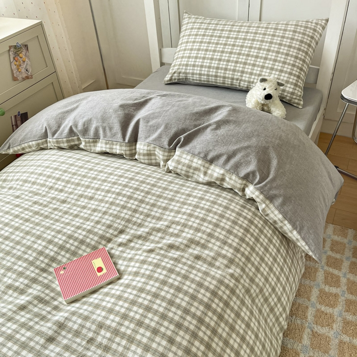 91家纺网 家纺一手货源 找家纺 ab家纺  2025新款40支A类水洗棉学生三件套 芷安绿