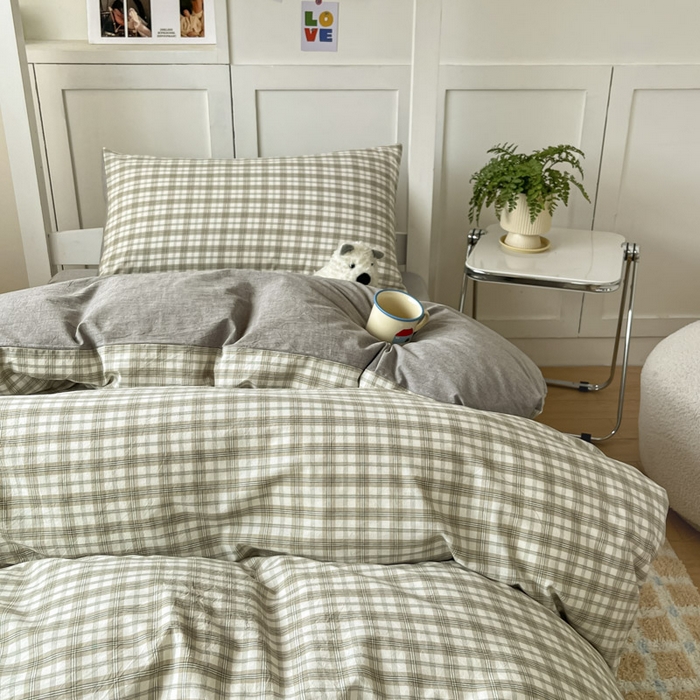 91家纺网 家纺一手货源 找家纺 ab家纺  2025新款40支A类水洗棉学生三件套 芷安绿